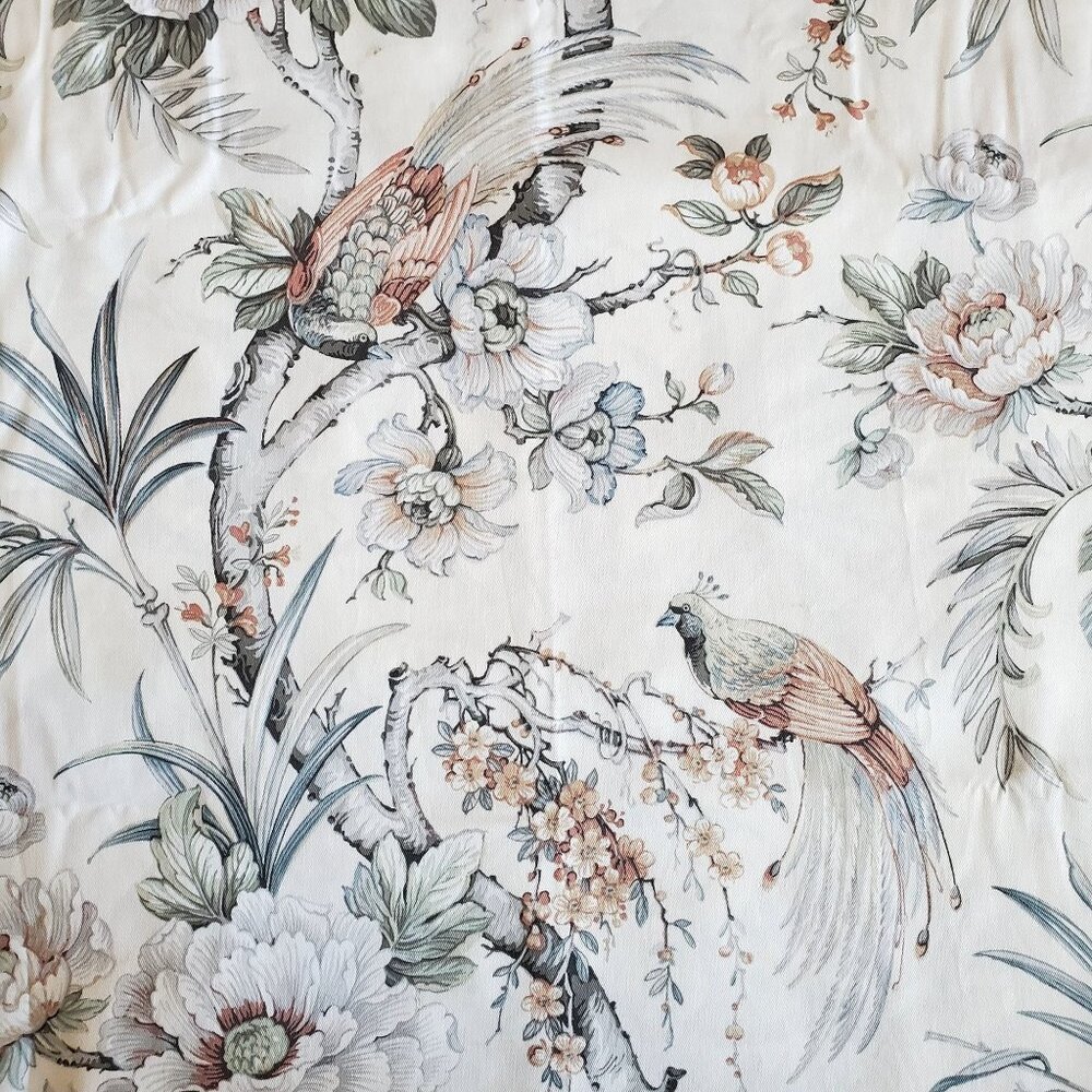 NOS Vtg "Shabby Chic" Shower Curtain 72x72" Exotic Tropic Pastel Birds, Florals